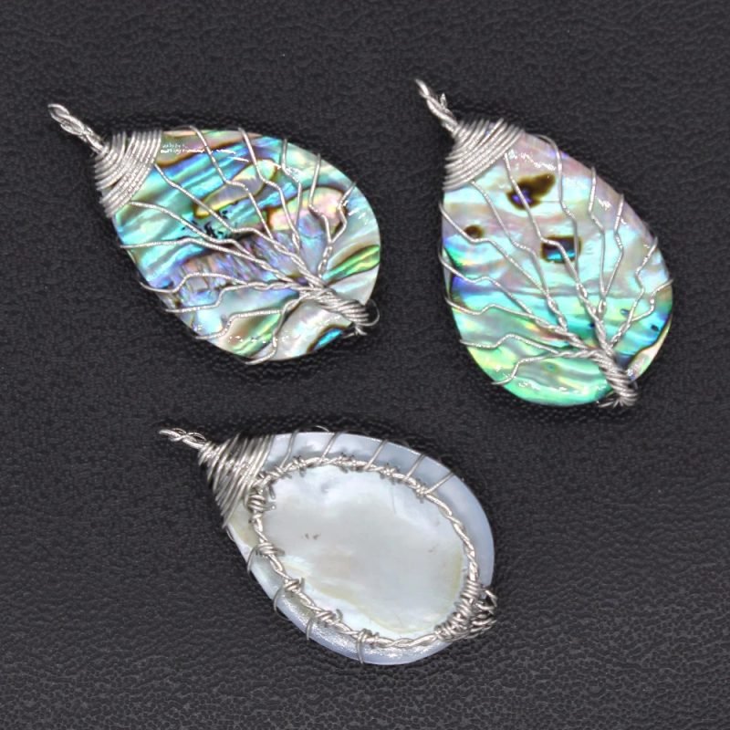 UooneeQ™ Tree of Life Hand Wrapped Sea Abalone Shell Earrings and Necklace - Image 3